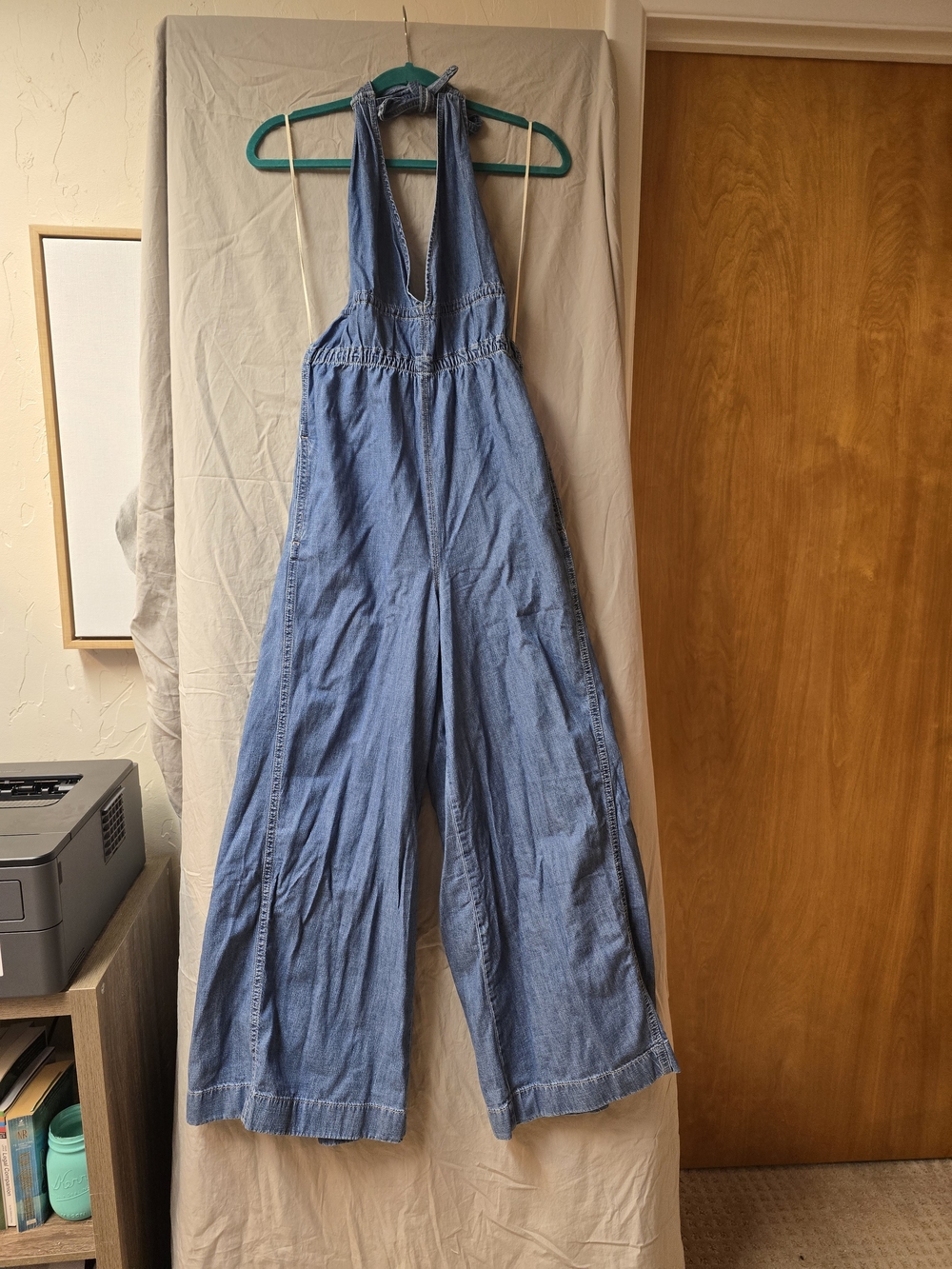 We The Free Sunrays One Piece Light Blue Denim Halter Wide-Leg Jumpsuit